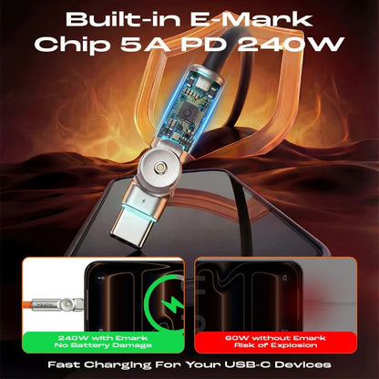 Dual 180° Rotating Fast Charging Cable With LED Light
