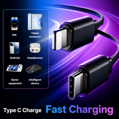 7 in 1 Starlight Retractable Car Charger with 120w Dual Type C and Lightning Cable