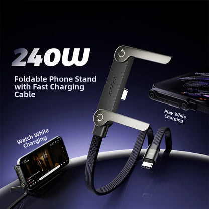 240W Fast Charging Cable with Type-C to Type-C  | T-Shaped Connector | Phone Holder Data Cable