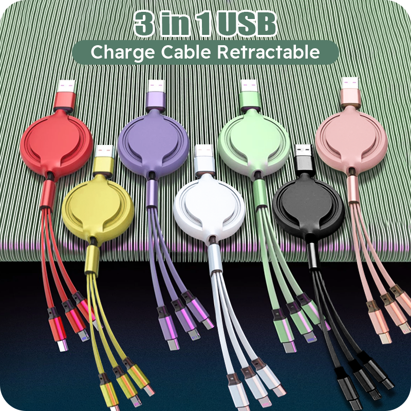 3 In 1 Retractable USB Cable Fast Charging Data Cord