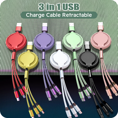 3 In 1 Retractable USB Cable Fast Charging Data Cord