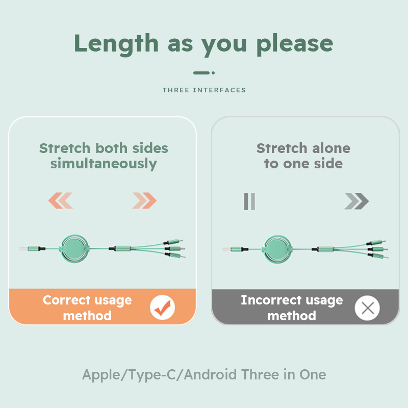 3 In 1 Retractable USB Cable Fast Charging Data Cord