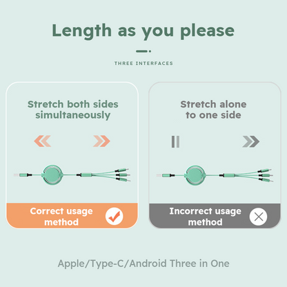 3 In 1 Retractable USB Cable Fast Charging Data Cord